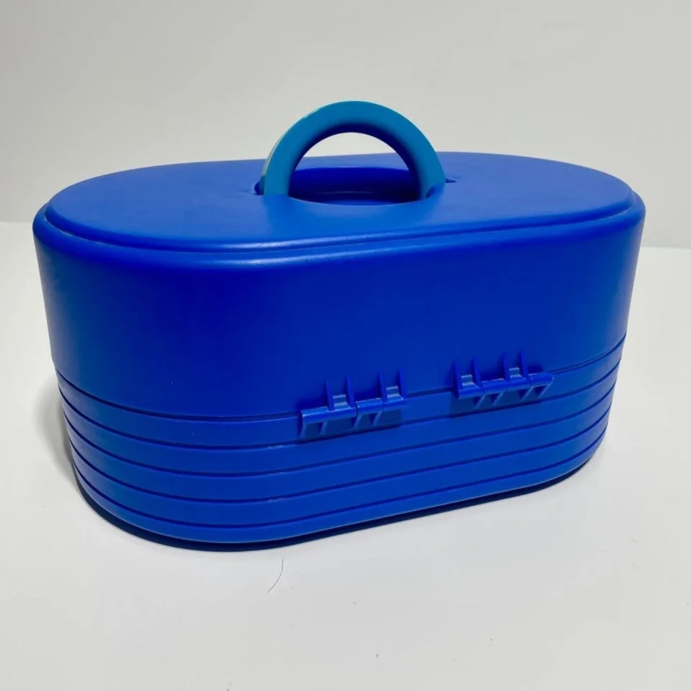90s Vintage Caboodles 2615 Makeup Organizer Case Blue Teal Retro Vanity Box USA